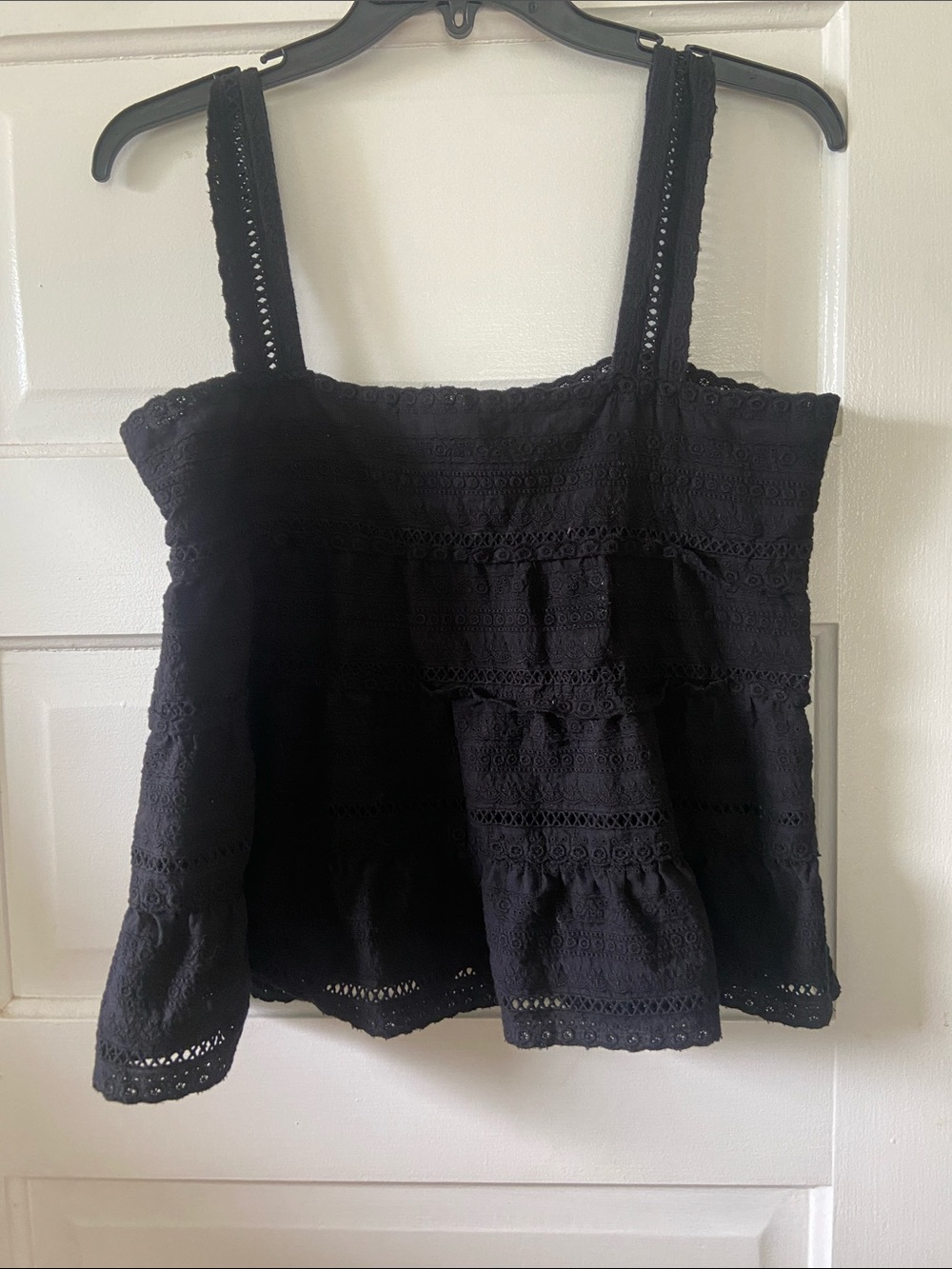 Black Eyelet Square-Neck Tank Top